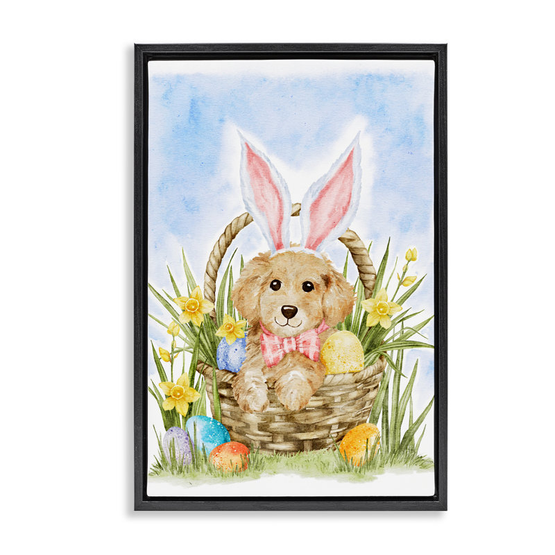 Cadre flottant pour chiot printemps et Pâques, design par Amy Hall, Cadre flottant noir de jais, H 25 po x l 17 po