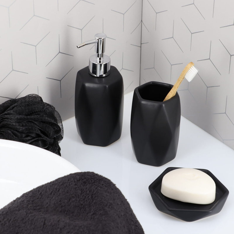 Porte-brosse à dents et verre Diamond, Noir