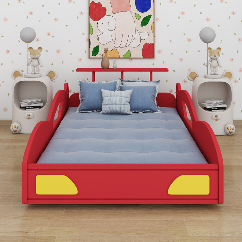 Lit plateforme en forme de voiture, Rouge / Jaune