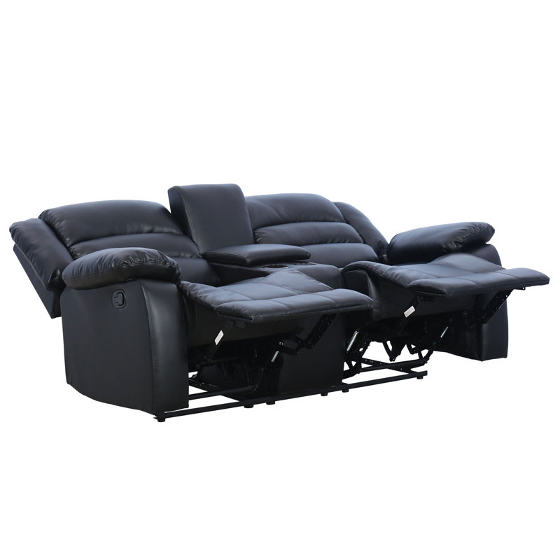 Causeuse inclinable manuelle en cuir végétalien avec porte-gobelet et rangement Emryn, Noir, noir, noir, noir