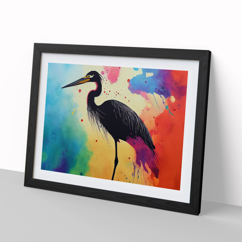 Heron Bird Splash Vol.2 Abstract - Single Picture Frame Print, 46cm H x 64cm W x 2cm D, Black
