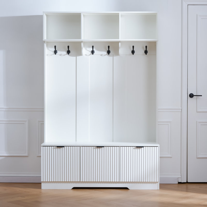 Arbre d'entrée de 49,6 po de largeur avec banc, rangement pour chaussures, armoire et 6 crochets à manteau - Organisateur de vestibule peu encombrant