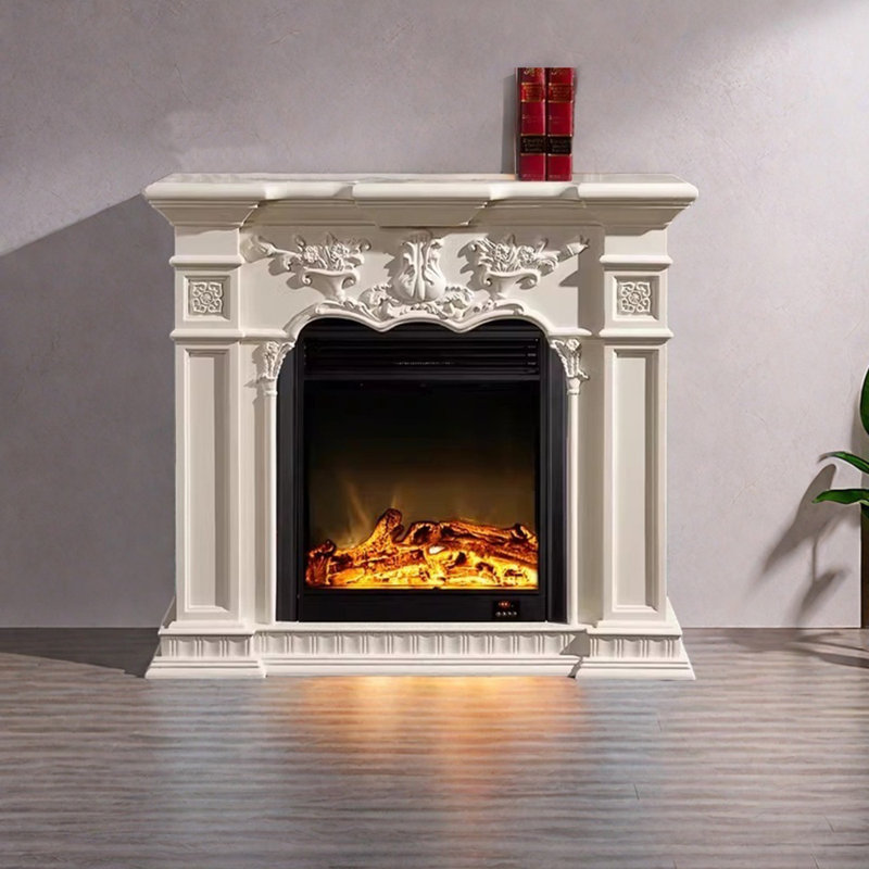 Foyer à flamme magnifiquement sculpté, H 42,51 po x l 47,24 po x P 12,59 po, Blanc