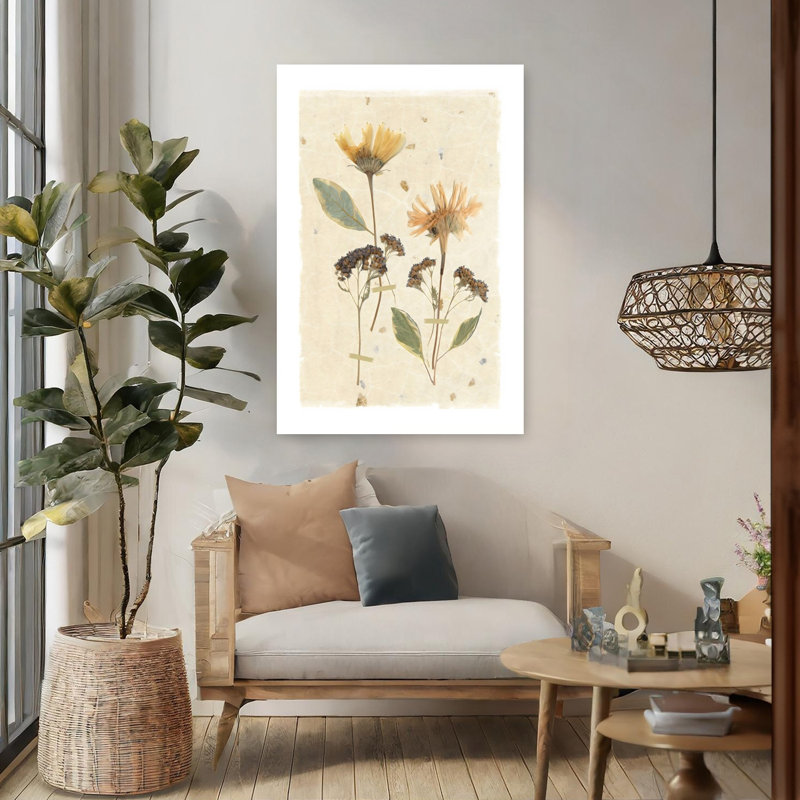 "Pressed Daisies", art mural minimaliste contemporain abstrait, H 48 po x l 32 po
