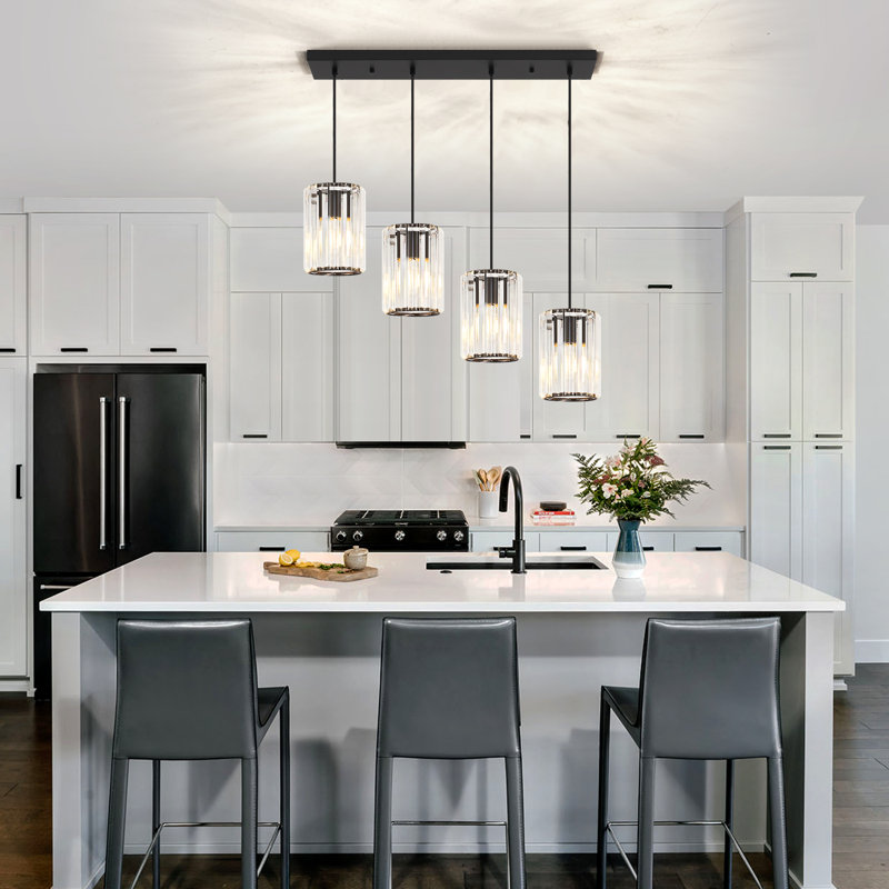 Bette 4 - Light Modern Kitchen Island Crystal Pendant With Adjustable Height, Black