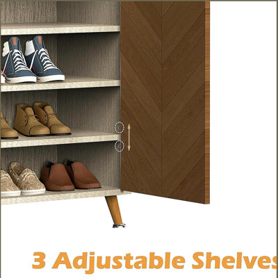 4-Tier Shoe Rack Organizer with 2 Drawer, Wooden Shoe Storage Cabinet with 2 Door & Adjustable Shelves