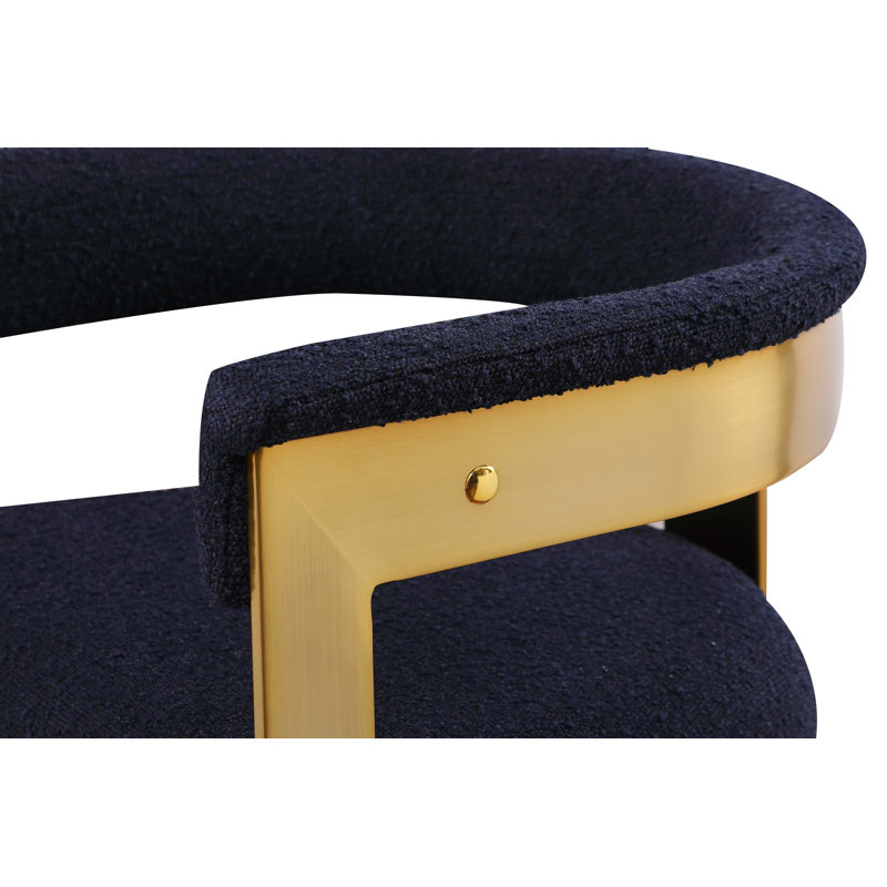 Romeo Unfinished Upholstered Back Arm Chair, Brushed Gold, Navy Boucle Fabric