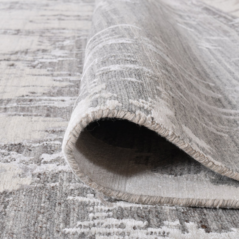 Tapis gris contemporain noué à la main Serena, 2 pi x 3 pi, Rectangulaire 2 pi x 3 pi