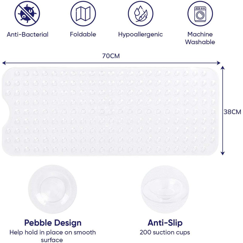 Aspire Homeware Non-Slip Polypropylene Shower Mat with Extra-Thick Suction Cups, White, Square (53cm L x 53cm W)