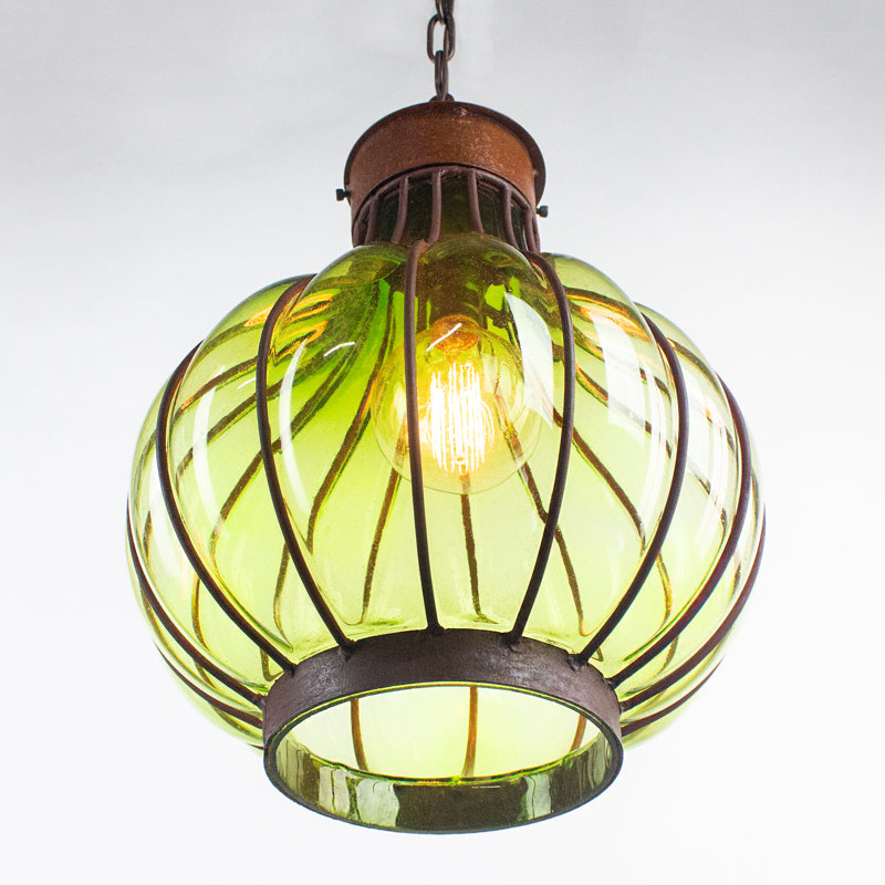 Luminaire suspendu en forme de globe à 1 lumière avec décorations en fer forgé Aprilmarie, Vert