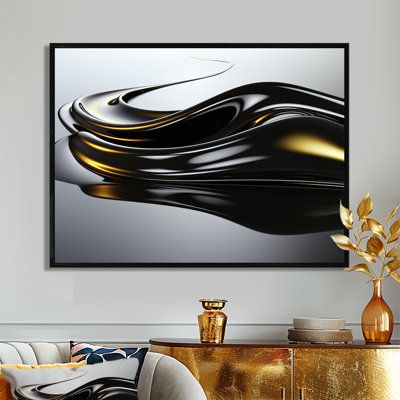Black Flow Gold Glow  Liquid Ink Abstract Wall Art
