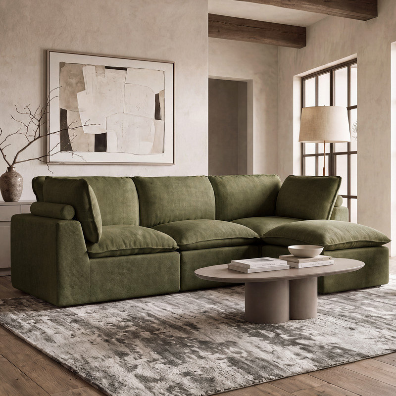 Canapé modulaire en L 112 po, OliveGreen Chenille