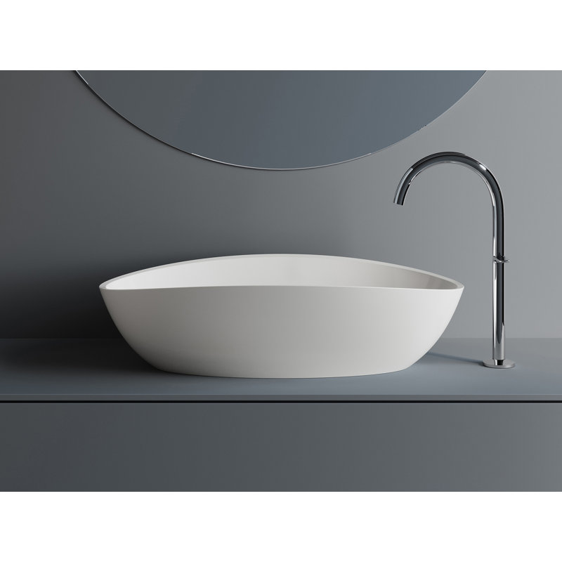 Lavabo de salle de bain ovale moderne 23 po Caldini - blanc brillant, marbre coulé, résistant aux rayons UV, aux taches et aux ébréchures