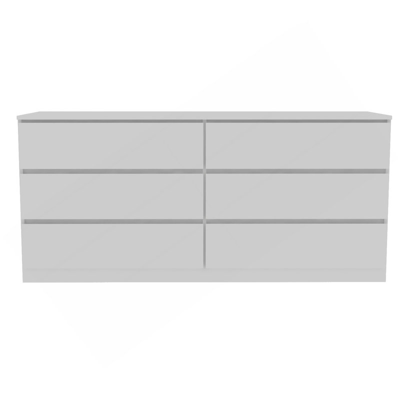 Commode double 6 tiroirs, dessus, blanc, Blanc