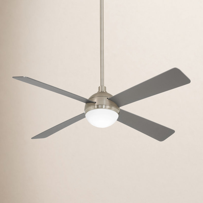 54" 4 - Blade LED Standard Ceiling Fan with Remote Control and Light Kit Included, Brushed Steel with Silver Blades