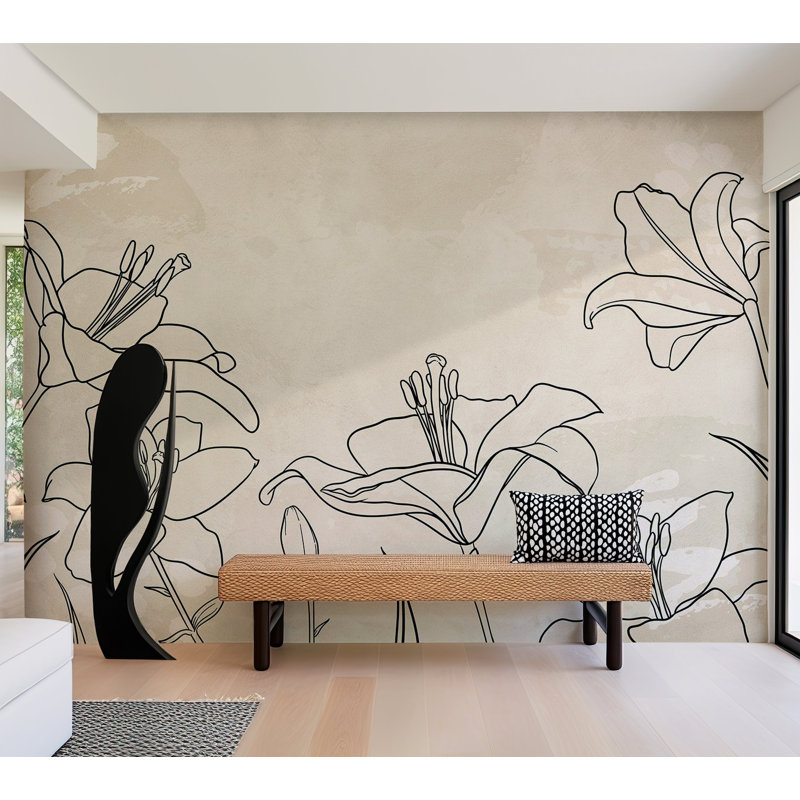 Papier peint botanique - Croquis de la nature, L 55 po x l 78 po