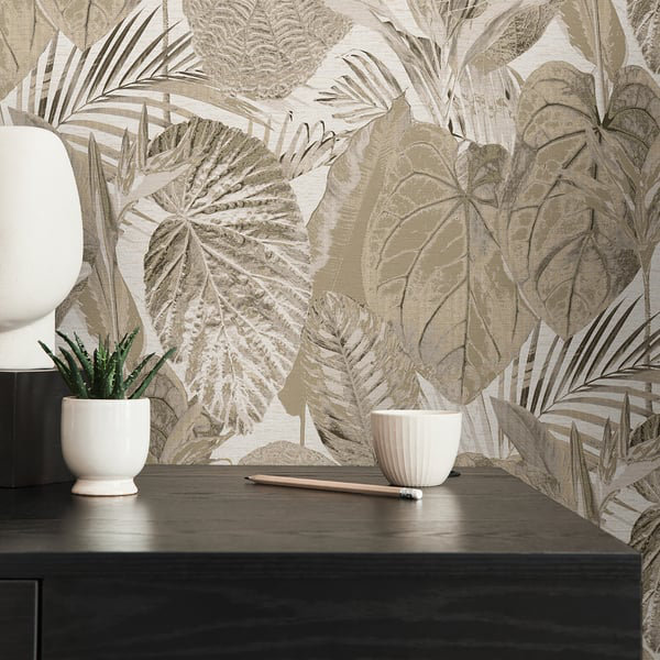 Flourish 10m x 53cm Glitter Wallpaper Roll, Beige