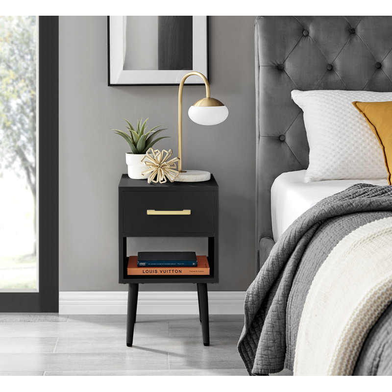 Taylor 1 Drawer Bedside Table, Black/Gold