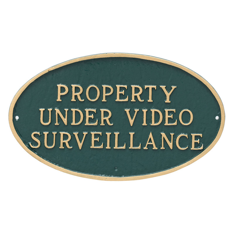 Plaque de jardin « Property under Video vidéosurveillance » bogdans Property, H 6 po x l 10 po x P 0,25 po, Vert forêt / doré