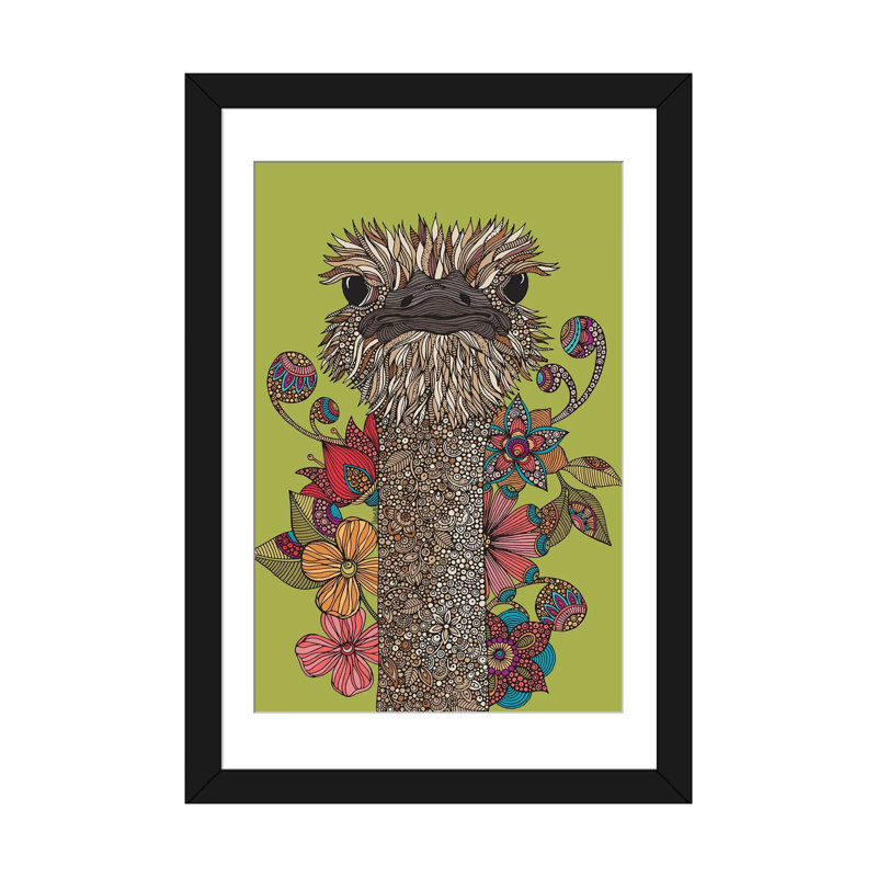 «The Ostrich», reproduction d'impression sur toile tendue, H 32 po x l 24 po x P 1 po, Papier d'art encadré noir, Blanc
