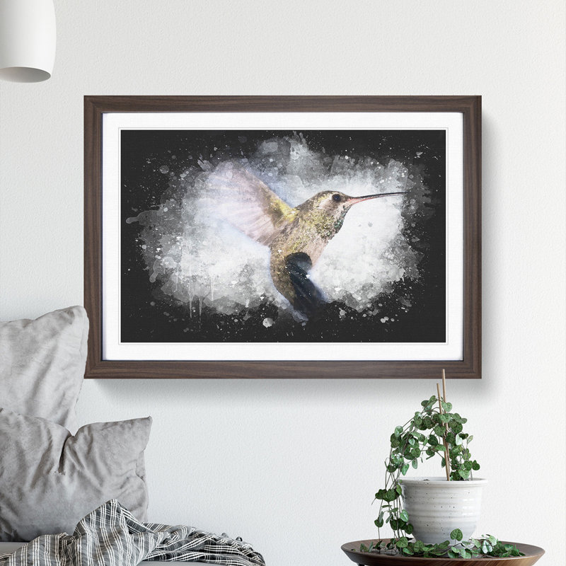 Flying Hummingbird Bird - Picture Frame Graphic Art Print, 33cm H x 45cm W x 2cm D, Walnut Framed