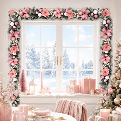Guirlande de Noël Magnolia Rose Pré-luminée de 1,8 m avec 20 DEL, 8 modes d'éclairage et minuterie