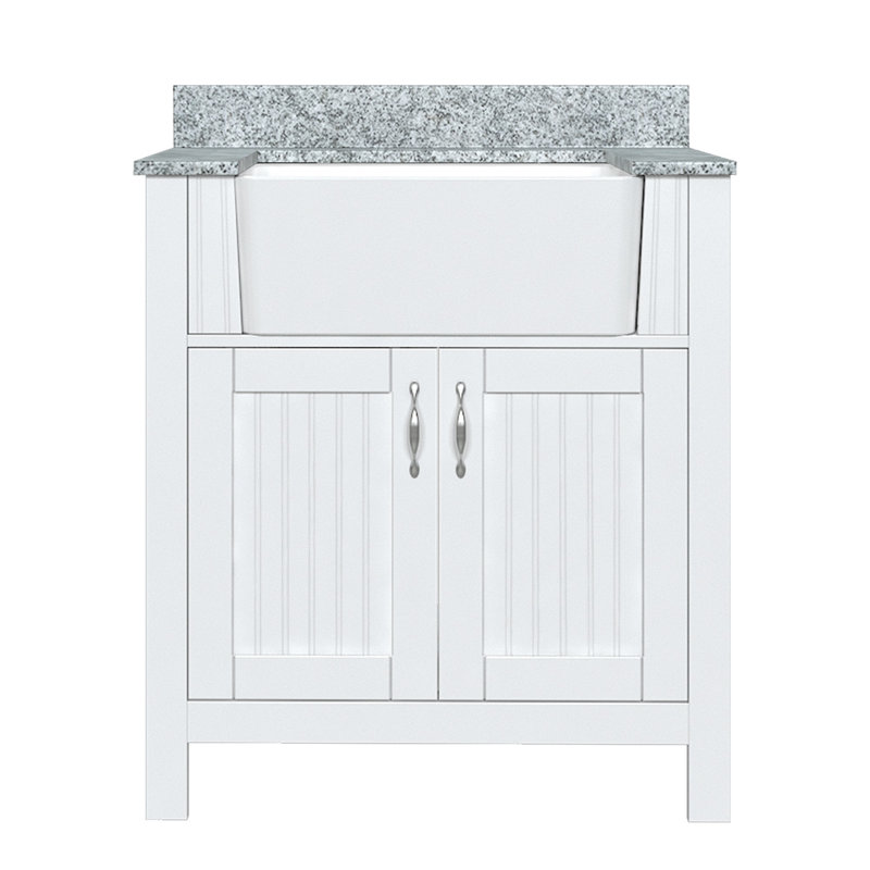 Meuble de rangement de 31 po MagickWoods Devonshire X P 19 po D Meuble-lavabo blanc éclatant avec comptoir en granite blanc Viscont