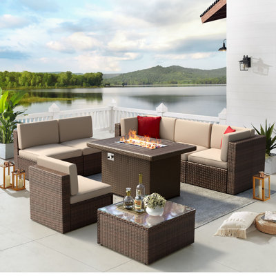 Rudelson 8 Piece Rattan Sectional Seating Group with Cushions by Latitude Run