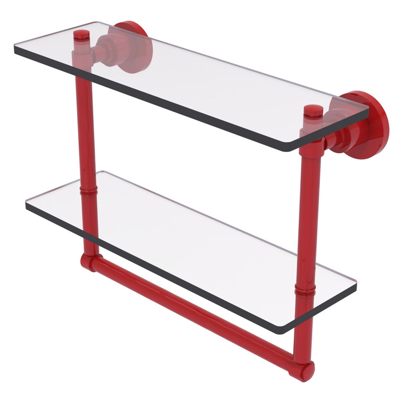 Tablette en verre à deux niveaux avec porte-serviettes intégré Willowmae, H 12 po x l 16 po x P 5 po, Rouge pompier