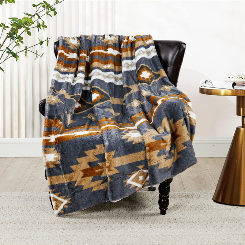 Jeté en microfibre Rustic Aztec, Cendré, L 80 po x l 60 po