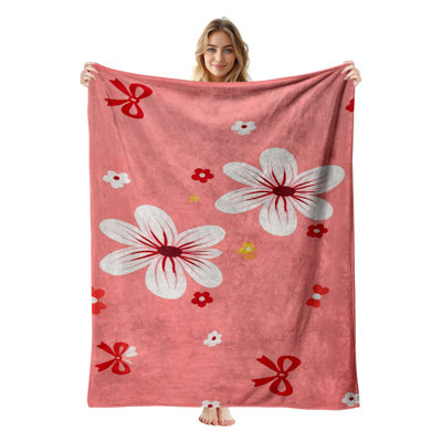 Jeté en flanelle JYK, en microfibre moelleuse, légère, respirante, douce et confortable, 50 po x 60 po, boucles à fleurs blanches