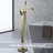 Square Dual Handle Freestanding Waterfall Tub Filler with Diverter & Solid Brass Hand Shower, cUPC Certified 1.75 GPM Floor Mount Tub Faucet