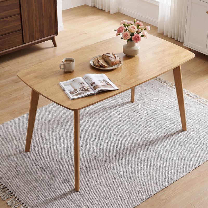 Table de salle à manger en bois massif de 140 cm (55 po) aux bords arrondis, robuste, peut supporter jusqu'à 100 kg (220 lb)