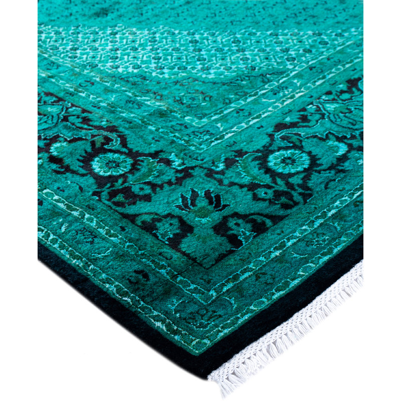 Overdyed Hand-Knotted Wool Modern-Contemporary Green Area Rug 10' 2" x 14' 1"