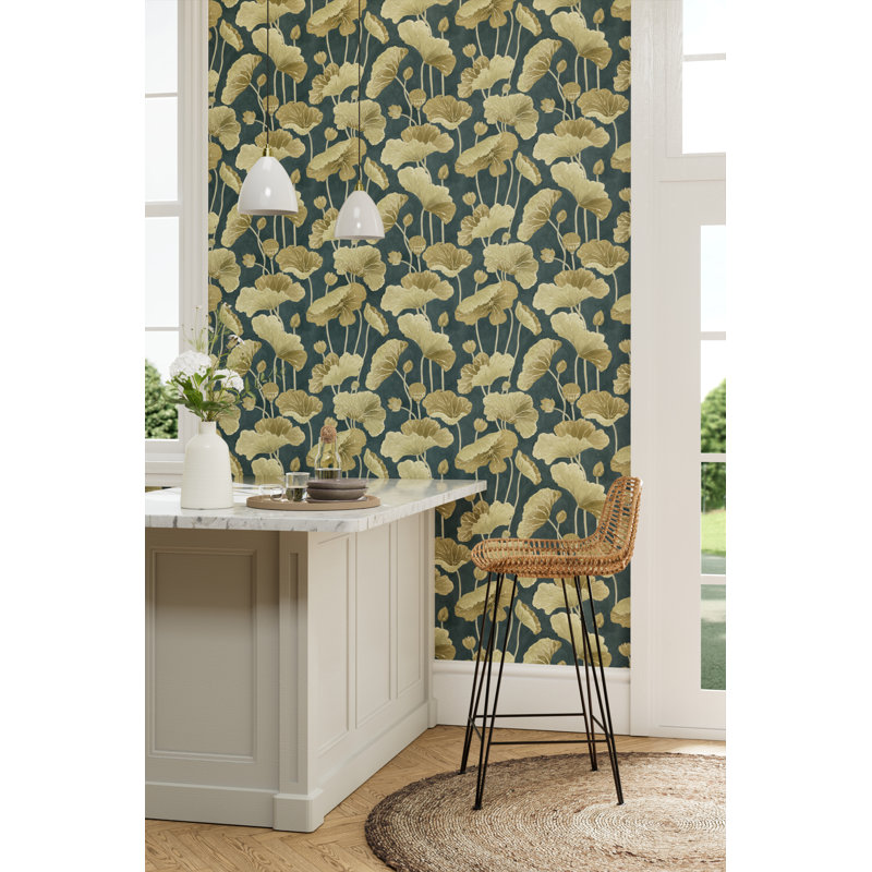 Lotus Leaf Wallpaper, Midnight/Copper