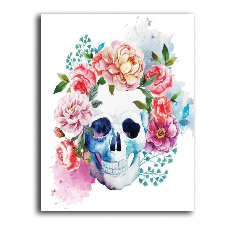 Leinwandbild Totenkopf mit Blumen