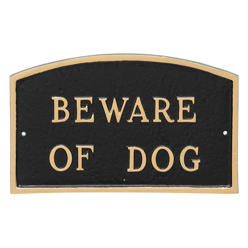 Plaque de jardin Bodnachuk Beware of Dog, H 10 po x l 15 po x P 0,25 po, Noir / or