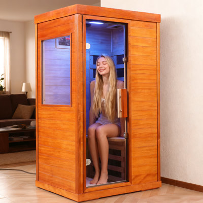 Chambre sèche infrarouge lointain, avec système audio, affichage DEL, 7 modes d'éclairage couleur, 6 panneaux chauffants en fibre de carbone, prise standard américaine, température de 15 à 65 °C, commande tactile intérieure.