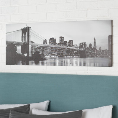 Stacey Brooklyn Bridge Across The East River At Dusk, Manhattan, New York City, New York State, USA by Panoramic Images - Wrapped Canvas Panoramic Gallery-Wrapped Canvas Giclée