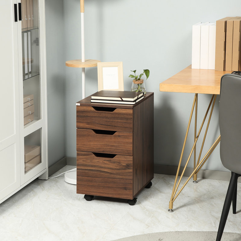 Armoire de bureau, 3 tiroirs, grain de bois brun, améliore l'organisation pour maximiser l'espace