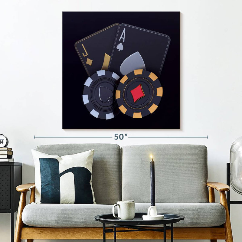 Arney - cartes à jouer et jetons noirs, H 33 po x l 33 po