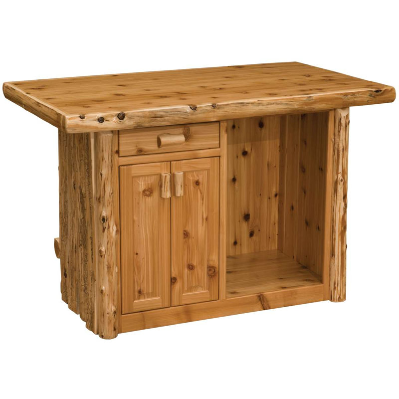 Fireside Lodge Cedar Log 5-foot Bar - Natural - Armor Finish - Fridge on Right