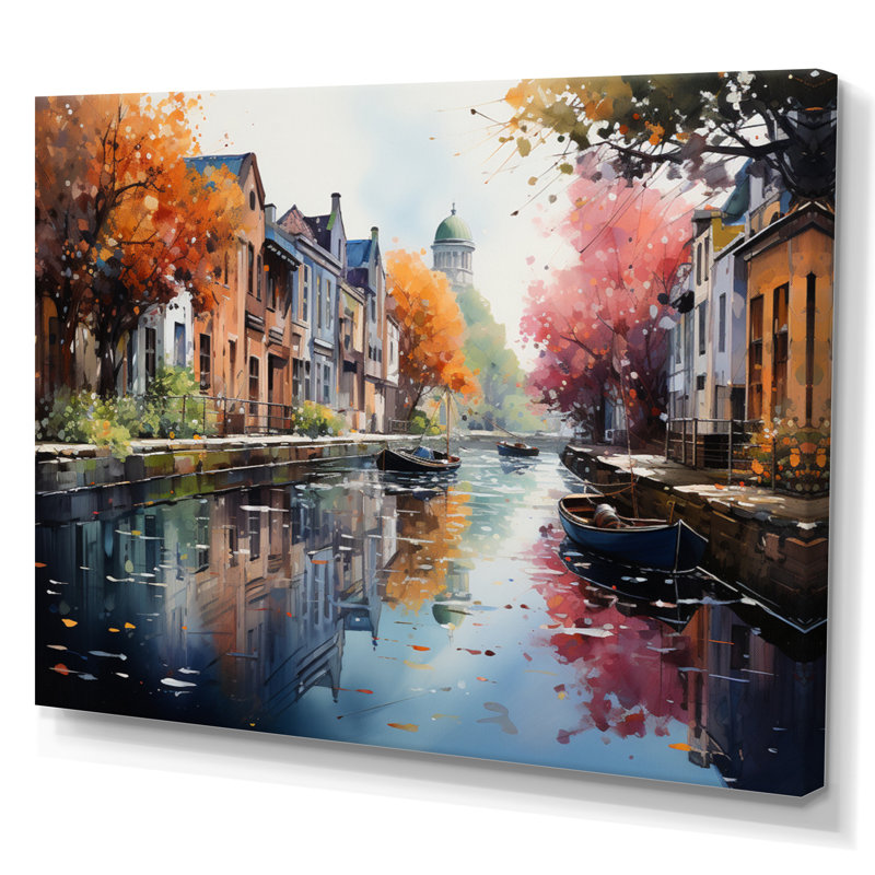 Pointillisme du canal rose vibrant - impression, Toile tendue, H 12 po x l 20 po x P 1 po