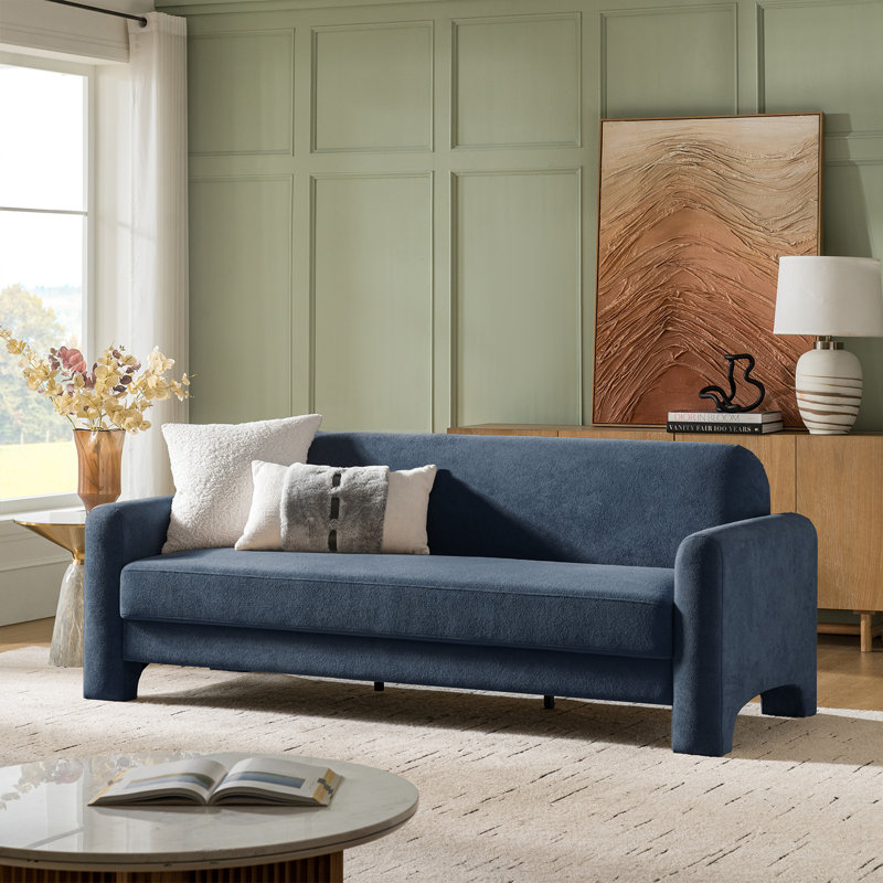 Werts Modern 84" Curved Chenille Sofa, Slate Blue