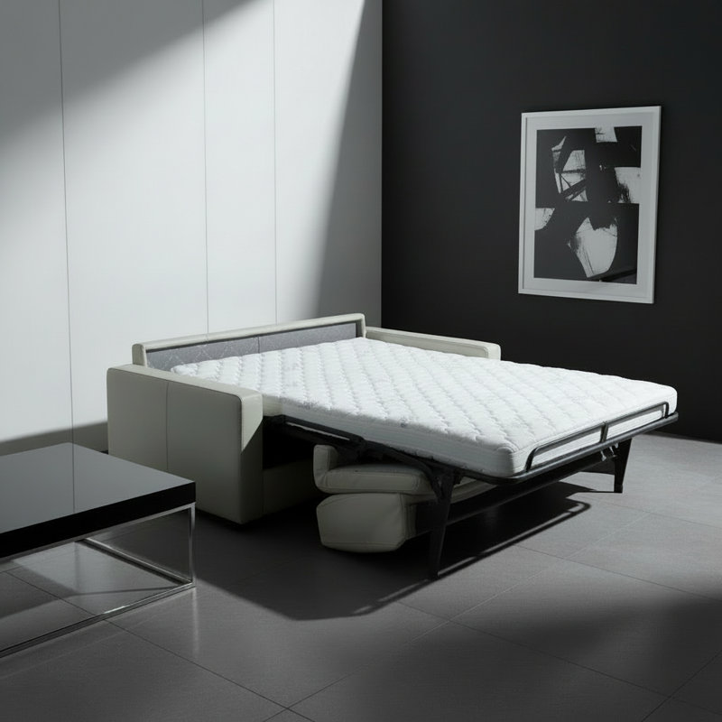 Marlene 81" Genuine Italian Top Grain Leather Queen Sleeper Sofa Bed with Memory Foam Mattress