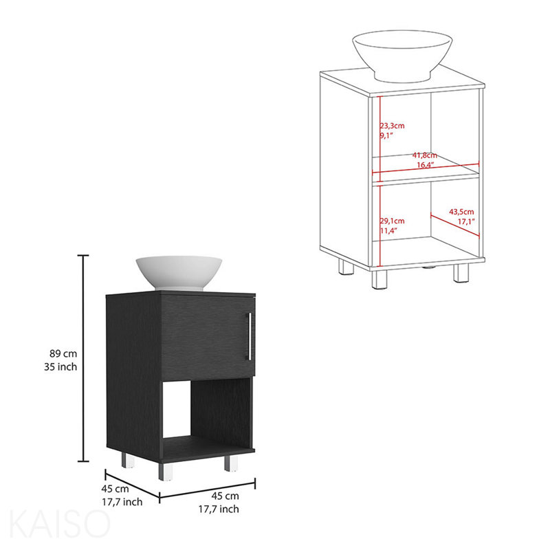Meuble-lavabo simple 18 po, une tablette ouverte, une armoire à porte simple - Noir