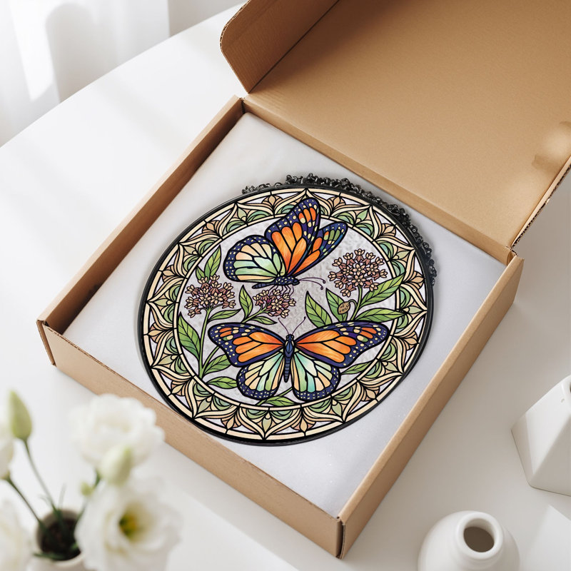 Panneau de vitrail floral papillon H 12 po, H 12 po
