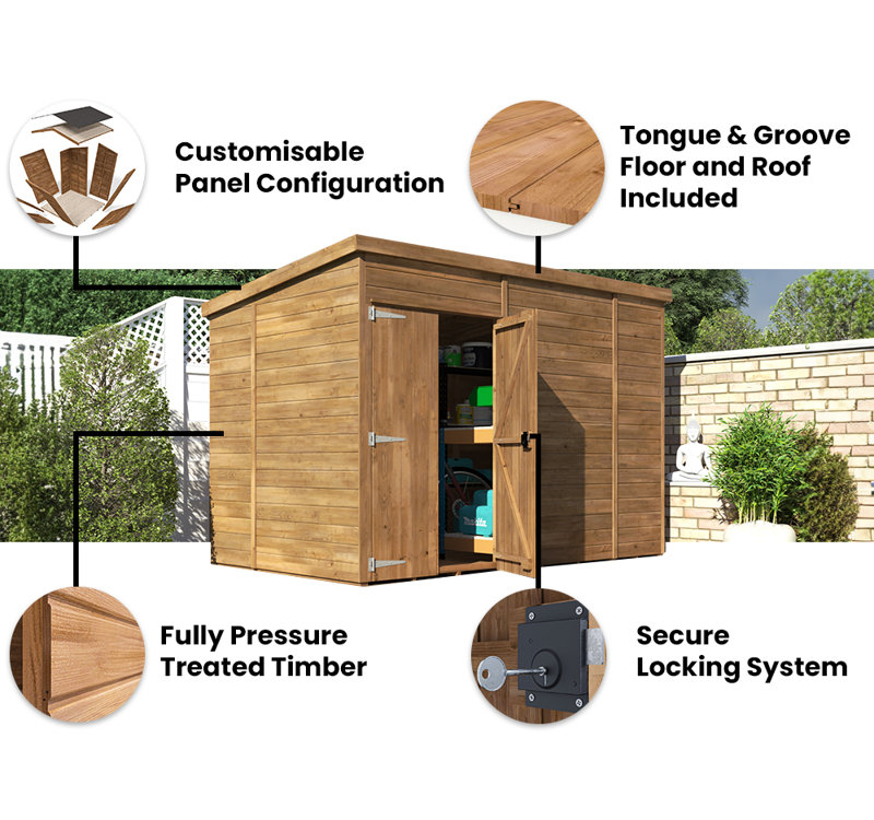 Dunster House Wooden Garden Shed Storage 3 x 1.8m Pressure Treated