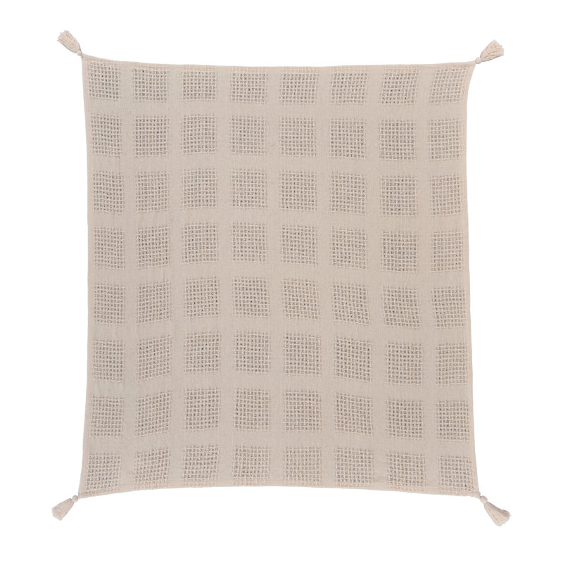  Jeté en coton Waffle Weave, Crème, crème