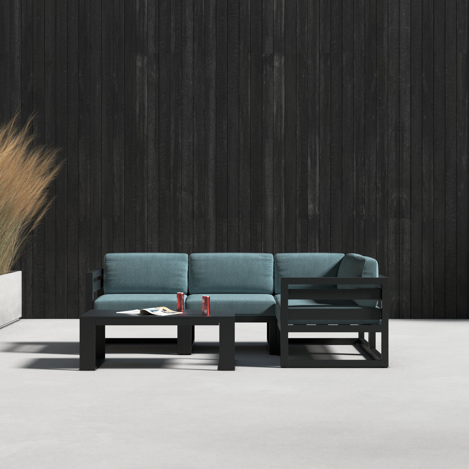 Smith 5 Piece Sectional Seating Group with Sunbrella® Cushions, Cast Lagoon, Black